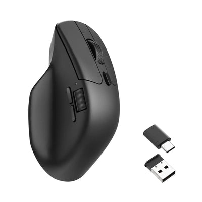 czarna ergonomiczna myszka bezprzewodowa z kółkiem i złączami USB, akcesorium biurowe