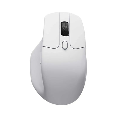 biała mysz bezprzewodowa komputerowa na biurko, ergonomiczny design, widok z góry
