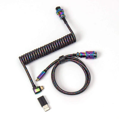 Pleciony kabel spiralny USB-C z metalowymi końcówkami aviator do klawiatury mechanicznej
