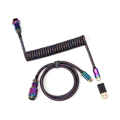 pleciony kabel spiralny USB-C RGB z końcówkami aviator do klawiatury mechanicznej