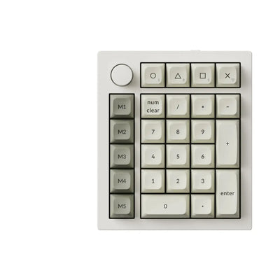 Biała mechaniczna klawiatura numeryczna z pokrętłem, podświetleniem RGB i klawiszami makro