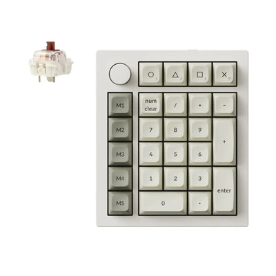 Biały aluminiowy numpad mechaniczny z pokrętłem, przełączniki Gateron brązowe, podświetlenie RGB