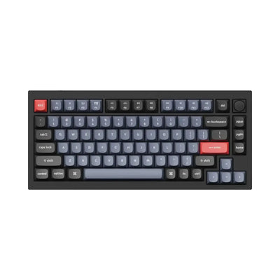 Czarna klawiatura mechaniczna z pokrętłem, czerwone klawisze Esc i Enter, układ ANSI