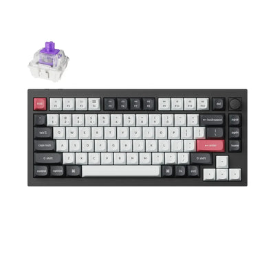 mechaniczna klawiatura bezprzewodowa QMK w kolorze czarnym z keycapami i switchem