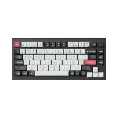 Klawiatura mechaniczna bezprzewodowa, czarna, z szarymi i czerwonymi klawiszami, ustawienie QWERTY