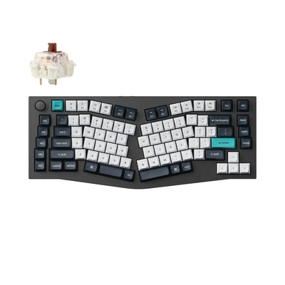 Czarna aluminiowa klawiatura mechaniczna Alice layout, przełącznik brązowy, ergonomiczna.