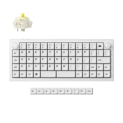 Biała klawiatura mechaniczna ortholinear z pokrętłem i zamiennymi keycapami, switch Gateron Banana