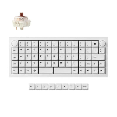 Biała klawiatura mechaniczna ortholinearna z aluminiową obudową, brązowym switchem i wymiennymi keycapami