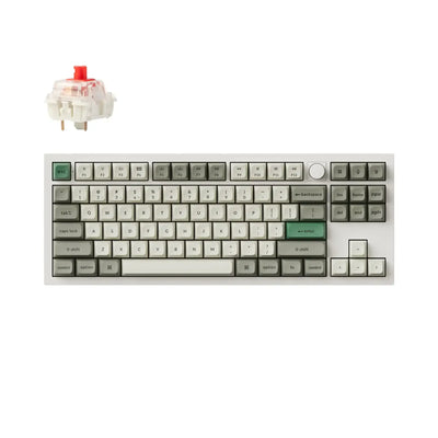 Klawiatura mechaniczna 80% aluminiowa z pokrętłem, szare i zielone keycapy, switch Gateron Red