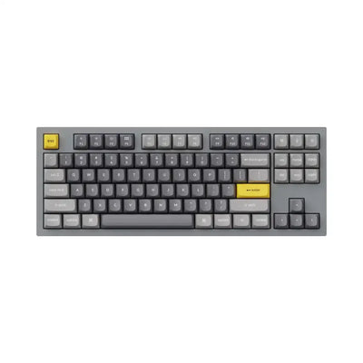 Klawiatura mechaniczna szaro-żółta, układ TKL, klawisze w odcieniach szarości, żółte ESC i Enter