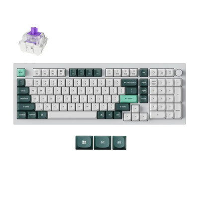 Klawiatura mechaniczna aluminowa, biało-zielone keycapy, przełącznik magnetyczny