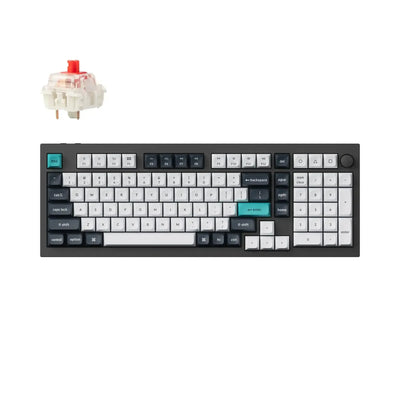 Klawiatura mechaniczna aluminiowa z pokrętłem, układ 96%, klawisze białe i ciemne, switch Gateron czerwony