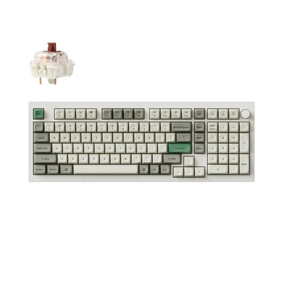 Mechaniczna klawiatura aluminiowa z pokrętłem, układ 96%, biało-szara, switch Gateron Brown