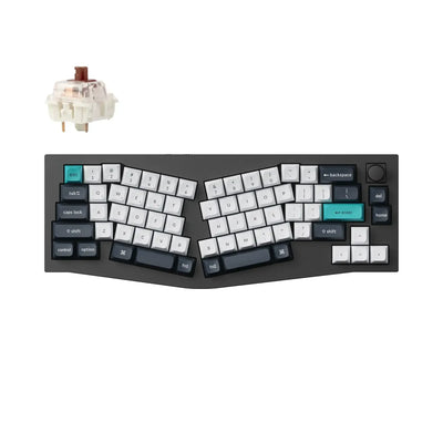 Czarna klawiatura mechaniczna ergonomicznym układzie Alice z pokrętłem i switch Gateron brązowy