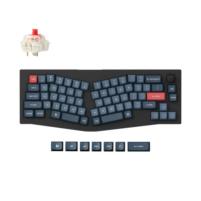 Klawiatura mechaniczna 65% z układem Alice, ciemne keycapy, czerwony switch, klawisze zapasowe.