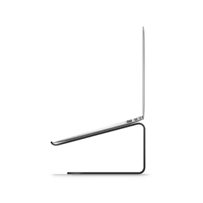 Czarny stojak na laptopa, minimalistyczny design, akcesorium do home office.