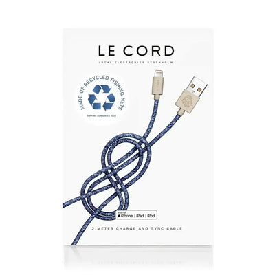 Ekologiczny kabel USB-Lightning 2m z recyklingu do iPhone, iPad, iPod w oplocie.