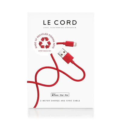 Czerwony kabel USB do ładowania i synchronizacji do iPhone, 2 metry, z recyklingu.