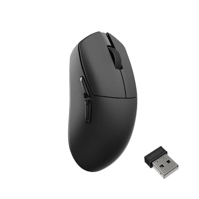 Czarna bezprzewodowa mysz komputerowa z odbiornikiem USB, minimalistyczny design