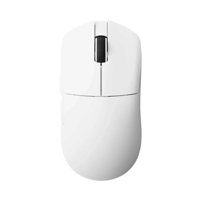 Biała mysz bezprzewodowa na biurko ergonomiczna, widok z góry, minimalistyczny design