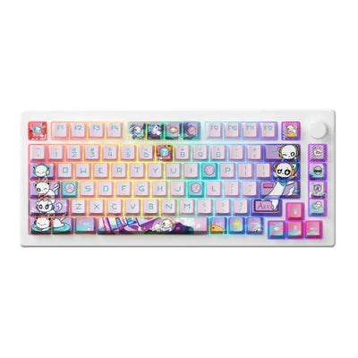 Kolorowa klawiatura mechaniczna z motywem kreskówkowych zwierząt, idealna do desk setupu.