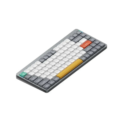 Klawiatura mechaniczna w odcieniach szarości z kolorowymi keycapami, idealna do biura