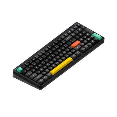 Czarna klawiatura mechaniczna z kolorowymi keycapami, idealna do biura i home office