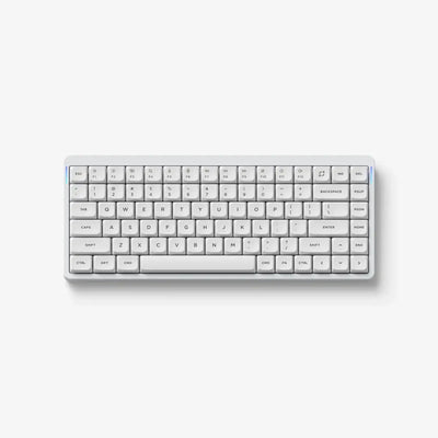 Biała klawiatura mechaniczna bezprzewodowa, minimalistyczny design, kompaktowy układ klawiszy
