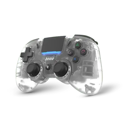 Przezroczysty gamepad z podświetleniem LED, kontroler do gier, widok z boku