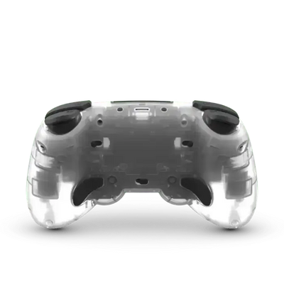 Przezroczysty gamepad do gier, widok z tyłu, ergonomiczny kontroler gamingowy