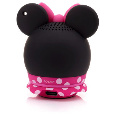Głośnik Bluetooth w kształcie Minnie Mouse, czarno-różowy z kokardką i grochami