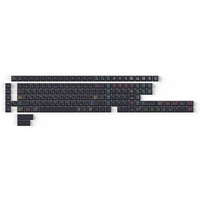 Zestaw czarnych keycapów PBT Neon Night Cherry z kolorowymi znakami do klawiatury mechanicznej