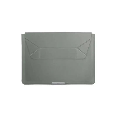 Szara minimalistyczna skórzana teczka na laptopa lub dokumenty, akcesoria biurowe