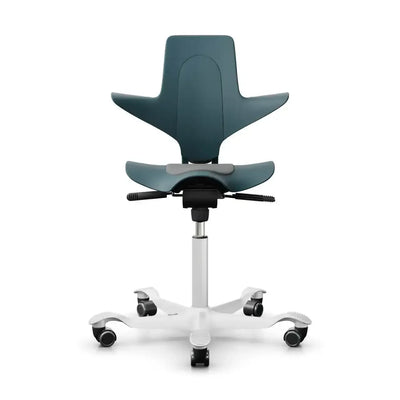 Ergonomiczne krzesło biurowe na kółkach, nowoczesny design, niebiesko-białe