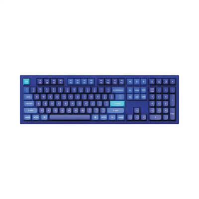 Niebieska klawiatura mechaniczna z podświetleniem i klawiszami typu keycap, widok z góry