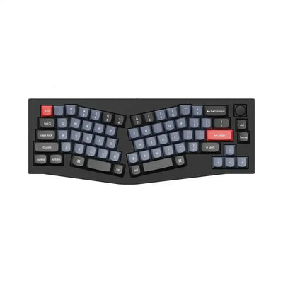 Ergonomiczna klawiatura mechaniczna z czarną obudową i kolorowymi keycapami na biurko
