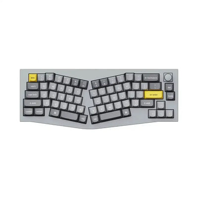 Ergonomiczna klawiatura mechaniczna, szara, żółte klawisze enter i esc, układ podzielony