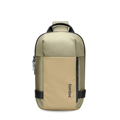 Beżowo-oliwkowa torba na ramię z suwakiem, minimalistyczny design, akcesoria biurowe