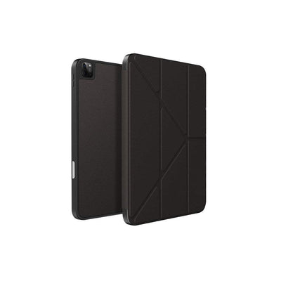 Szare etui na iPad Pro 12.9 2021 z ochroną aparatu i geometrycznym wzorem, akcesorium biurowe