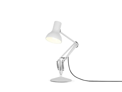 Biała lampka biurkowa typu mini, regulowane ramię, nowoczesny design, akcesoria biurowe