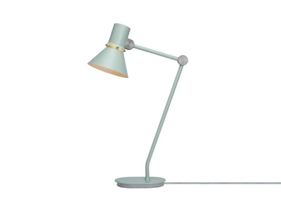zielona lampka biurkowa typu industrialnego, nowoczesny design, oświetlenie do biura