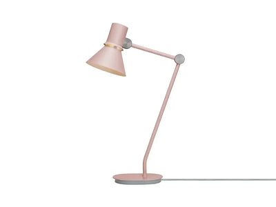 růżowa lampa biurkowa z regulowanym ramieniem, idealna do nowoczesnego biura