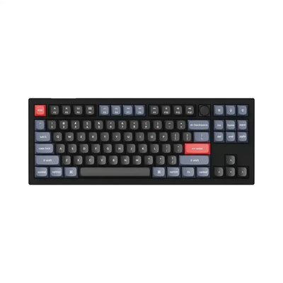 Czarna klawiatura mechaniczna z pokrętłem, kolorowe keycapy, układ TKL.