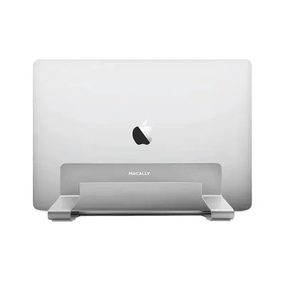 Aluminiowy stojak na laptopa MacBook, organizacja biurka, minimalistyczny design.