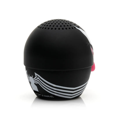 Czarny głośnik Bluetooth Venom z logo Marvela, widok z tyłu, gadżet do biura