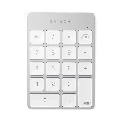 Srebrny bezprzewodowy aluminiowy keypad numeryczny Bluetooth, minimalistyczny design