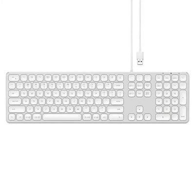 Klawiatura przewodowa USB w kolorze srebrnym, niskoprofilowa, biurowa do Home Office.