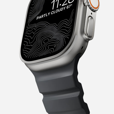Pasek do Apple Watch 46mm 49mm, czarny, zbliżenie na detale, elegancki design
