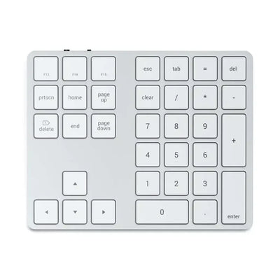 Srebrny bezprzewodowy keypad numeryczny Bluetooth do biura, minimalistyczny design