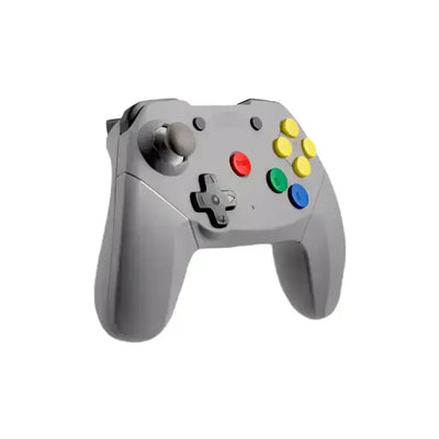 Bezprzewodowy szary gamepad do gier z kolorowymi przyciskami, nowoczesny design